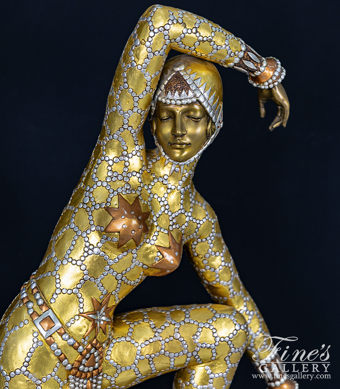 Search Result For Bronze Statues  - Art Deco Dancer In Gold Finished Bronze With Red Marble Plynth Included! - BS-1192